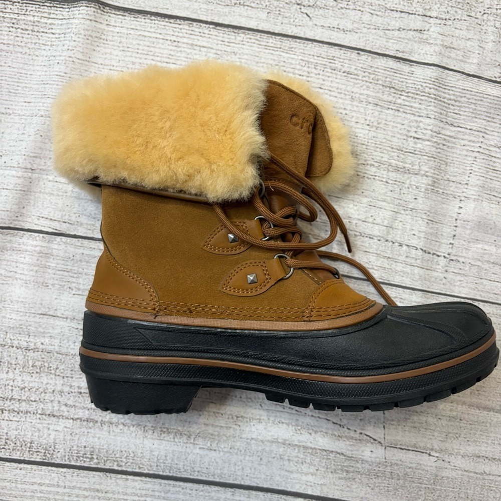 NWOT Crocs Women's All Cast II Lux Winter Boot Brown Suede Shearling Lining‎